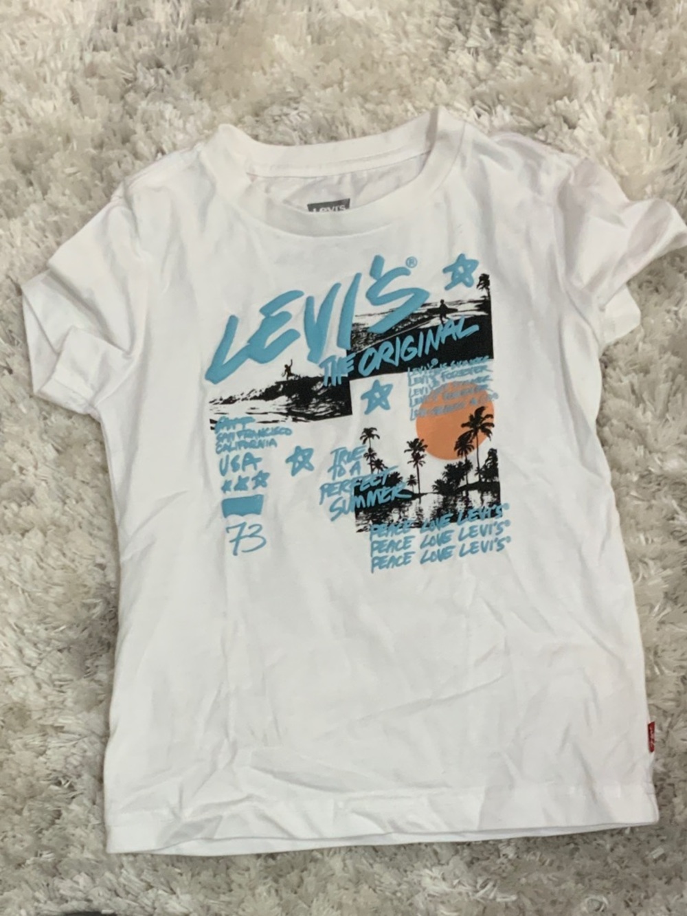 Levi's White Tee with Blue and Orange Graphic